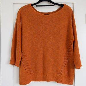 Anthropologie Rust Oversized Knit Scoop Neck Sweater Linen Blend